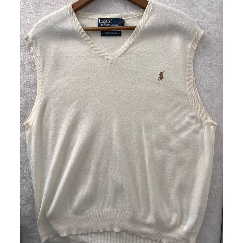 Polo Ralph Lauren Sleeveless Vest Mens Large Pima Cotton Cream Lightweight Ivory